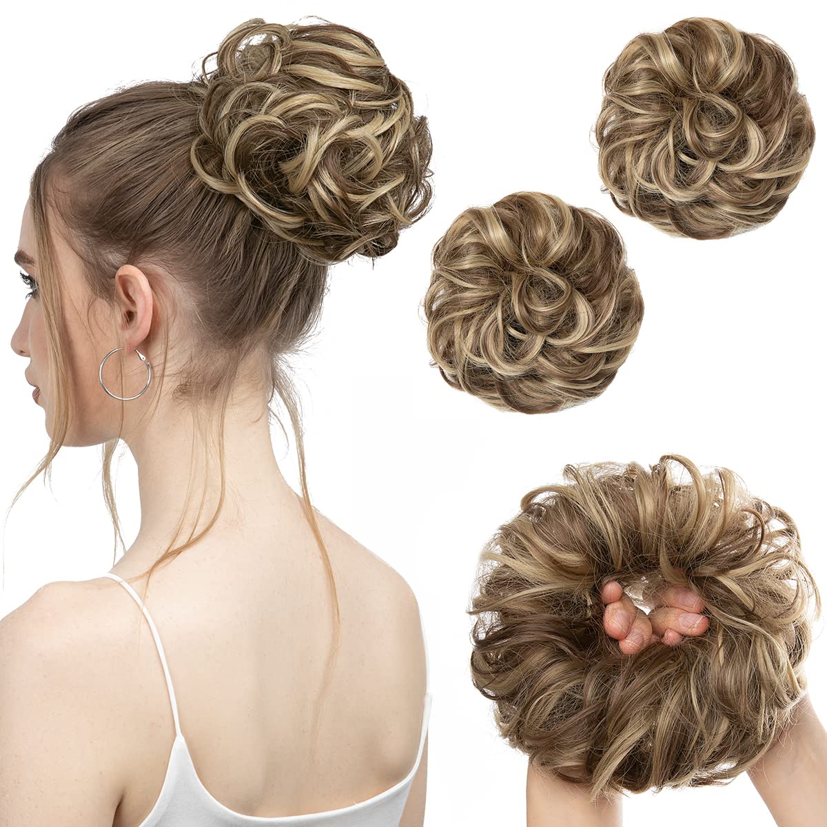Ash Medium Brown/Ash Blonde Hair Buns (2 Pieces)