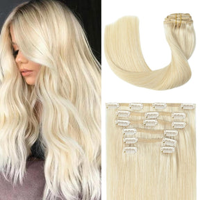 Clip-in-Haarverlängerungen in Platinblond