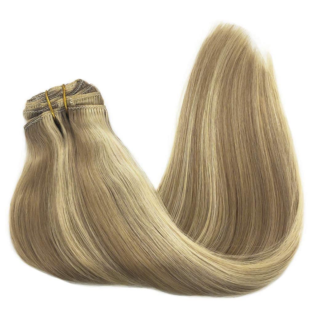 Extensions capillaires à clip châtain clair/blond doré