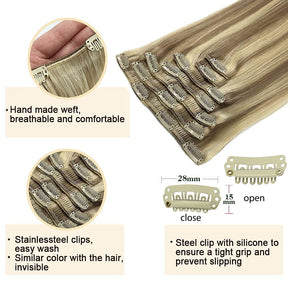 Extensions capillaires à clip châtain clair/blond doré