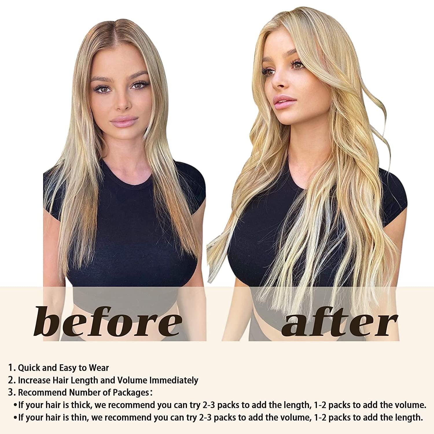 Extensions capillaires à clip châtain clair/blond doré
