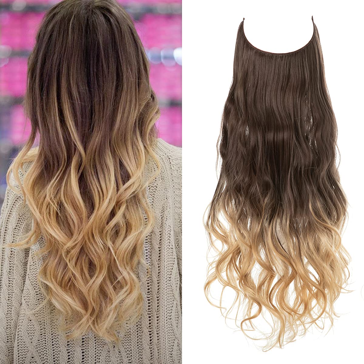 Dark Brown to Sandy Blonde Halo Hair Extensions