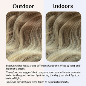 Haarverlängerungen von Braun zu Platinblond mit Halo-Effekt